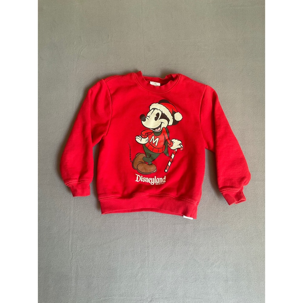 Disney Sweatshirt Kids Medium Red Excellent Condition Mickey Santa Hat